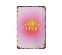 NAMEY Póster de aura rosa con texto en inglés "Self Love Club", afirmación positiva, arte de pared, impresión de cita de manifiesto, letrero de estaño, letrero de metal retro, decoración de pared para
