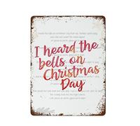 NAMEY Póster de letras de himnos con texto en inglés "I Heard The Bells on Christmas Day" para decoración de habitación, villancico, para sala de estar, letrero de metal vintage divertido para café en