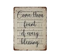NAMEY Póster de pared con himno vintage Come Thou Fount of Every Blessing, póster bíblico para decoración del hogar, letrero de estaño, letrero de estaño, decoración del hogar, letreros de decoración