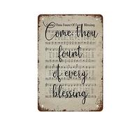 NAMEY Póster de pared con himno vintage Come Thou Fount of Every Blessing, póster bíblico para decoración del hogar, letrero de estaño, letrero de estaño, decoración del hogar, letreros de decoración