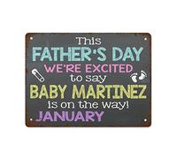 NAMEY Print This Father's Day Excited to Say Baby is On The Way - Pizarra para embarazo, anuncio de bebé, letrero de metal retro para jardín, cafetería, bar, club, decoración de pared, 30,5 x 40,6 cm