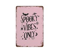 NAMEY Spooky Pink Halloween, espeluznante impresión artística de murciélago lindo, decoración de pared espeluznante Vibes Only, póster de bruja de octubre, divertido letrero de metal vintage para