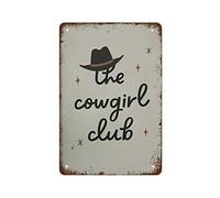 NAMEY The Cowgirl Club Cowgirl Poster Retro Cowgirl Cowgirl Print Western Print Cowgirl Wall Art Wes Vintage Tin Sign Metal Sign Retro Wall Decor for Home Cafés Office Store Pubs Club 140 x 200 mm