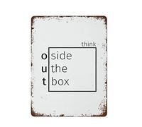 NAMEY Think Outside The Box, letreros de metal con citas de emprendedor, letrero de metal con impresión de ajetreo, decoración de pared vintage, arte retro, decoración divertida para el hogar, bar