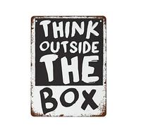 NAMEY Think Outside The Box, póster inspirador, decoración del hogar, letrero retro de estaño, letreros de metal vintage, decoración de pared, letrero divertido para el hogar, bar, pub, cafetería