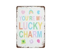 NAMEY You're My Lucky Charm Print St Patricks Day Art St Patricks Day Decor Kids Wall Art Pastel Colors Retro Metal Tin Sign Vintage Aluminum Sign for Home Coffee Wall Decor 12 x 8 Inch