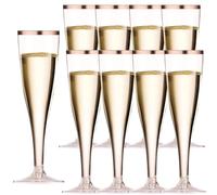 NAMIS Copas de champán de plástico, 20 unidades, de plástico, 150 ml, reutilizables, con marcador de color oro rosa, copas de champán para bodas, fiestas, picnics, exteriores, fiestas, bares (rosa)