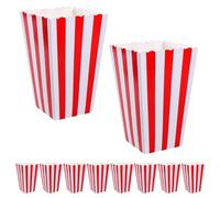 NAMOARLY 10 Cajas de Palomitas de Maíz Estampado de Rayas en Papel Rojo, Ideales para Fiestas y Festivales, Diseño Clásico y Material Resistente
