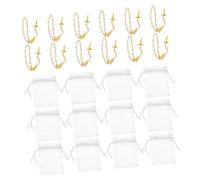 NAMOARLY 12 Juegos de Mini Pulseras de Rosario con Cuentas de Perlas y Cruz, Pulseras Católicas para Bautizo y Comunión, Color Oro Falso y Blanco, Tamaño 7x9 Cm, Obsequio Espiritual