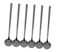 NAMOARLY 6 Piezas Cuchara de Acero Inoxidable para Remover Café, Cuchara para Mezclar Té y Leche, Mango Largo, Negra, para Bebidas Frías, Cocina y Comedor