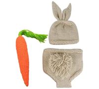 NAMOARLY Conjunto para Sesión Fotográfica de Ñiño Recién Nacido 0-2 Meses, Traje de Conejito de Hilo de Lana Tejido a Crochet, Gorro y Pantalones Transpirables Zanahoria, Accesorios