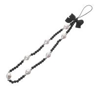 NAMOARLY Cordón de Cuentas para Teléfono Móvil Lazo y Perlas Negras, Correa de Muñeca Decorativa Antipérdida, Accesorio Ligero para Colgar y Uso Diario