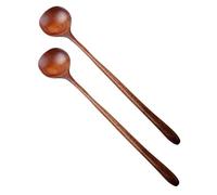 NAMOARLY Cucharas Redondas de Madera para Mezclar y Servir, Mango Largo 28 CM, Multiusos para Café, Salsas y Postres, Utensilios de Cocina para Ollas Profundas, Pack de 2 Piezas