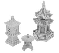 NAMOARLY Estatua de Pagoda en Miniatura para Jardín, 3 Piezas, Piedra | Pabellón de Modelado, Acabado Fino, Decoración de Balcón y Patio, para Bonsái y Escenas