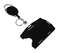 NAMOARLY Porta Credencial de Identificación Rígido Vertical y Horizontal, Funda para Tarjeta de Identificación de Aleación de Zinc Doble Ranura, Diseño Retráctil para Oficina y Uso Diario,