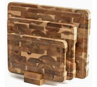 NAMTURE Juego de 3 Tablas de Cortar de Madera de Acacia para Cocina - 2,5 cm, acabado con aceite premium, ranura para jugos, pies antideslizantes & soporte - caja regalo