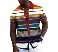 Namufeitrade Camisas Hawaianas de Rayas de Color para Hombre Moda Sencilla Camisa con Cuello y Botones Estampada en 3D Blusa para Vacaciones