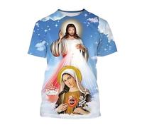 Namufeitrade Camiseta Cristiana de la Virgen María Madre de Dios para Hombre Camiseta Informal de Cuello Redondo Jesus Loves Camisetas de Manga Corta Oversize para Hombre