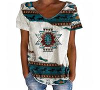 Namufeitrade Camisetas con Elefante Indio Estampado étnico geométrico y Floral impresión 3D Camiseta Oversize de Cuello en V para Mujer Tops y Camisetas de Estilo Harajuku Y2K