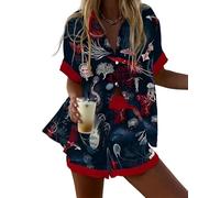 Namufeitrade Criatura del Mar Oceánica Camisa de Manga Corta para Mujer con Botones Impresa en 3D Pantalones Cortos con Cintura Elástica Conjuntos de Playa