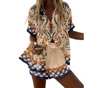 Namufeitrade Criatura del Mar Oceánica Camisa de Manga Corta para Mujer con Botones Impresa en 3D Pantalones Cortos con Cintura Elástica Conjuntos de Playa