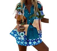 Namufeitrade Criatura del Mar Oceánica Camisa de Manga Corta para Mujer con Botones Impresa en 3D Pantalones Cortos con Cintura Elástica Conjuntos de Playa