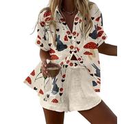 Namufeitrade Criatura del Mar Oceánica Camisa de Manga Corta para Mujer con Botones Impresa en 3D Pantalones Cortos con Cintura Elástica Conjuntos de Playa
