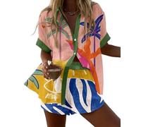 Namufeitrade Criatura del Mar Oceánica Camisa de Manga Corta para Mujer con Botones Impresa en 3D Pantalones Cortos con Cintura Elástica Conjuntos de Playa