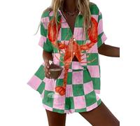 Namufeitrade Criatura del Mar Oceánica Camisa de Manga Corta para Mujer con Botones Impresa en 3D Pantalones Cortos con Cintura Elástica Conjuntos de Playa