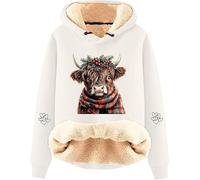 Namufeitrade Highland Vaca con Bufanda Patrón Mujeres 3D Impreso Capucha Divertido Pullover Forro Polar Sherpa Forrado Sudadera para Highland Vaca Amante