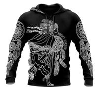 Namufeitrade Mujeres Hombres Capucha Native American Indians 3D Impreso Sudadera Casual Loose Cordón Pullover con Bolsillo