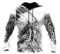 Namufeitrade Mujeres Hombres Capucha Native American Indians 3D Impreso Sudadera Casual Loose Cordón Pullover con Bolsillo