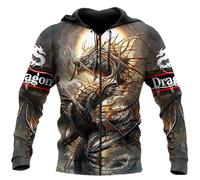 Namufeitrade Otoño Moda Sudadera con Capucha Hermoso Dragón Tatoo 3D Impreso Unisex Cremallera Chaqueta Pullover Casual Harajuku Streetwear