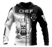 Namufeitrade Skull Master Chef 3D Impreso para Hombre Sudadera con Capucha de otoño Unisex Sudadera con Capucha Ropa Urbana Chaqueta Informal con Cremallera Jersey
