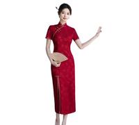 Namufeitrade Vestido Chino Tradicional Mujeres Cheongsam Satén Elegante Velada Fiesta Vestido Dividir Vintage Mandarín Cuello Qipao