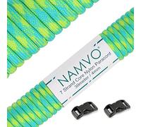 Namvo 550 Paracord Mil Spec Tipo III Cable de paracaídas de 7 Cuerdas Longitud 100 pies / 30 Metros, Azul + Verde Fluorescente Plaid