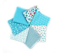 Namvo - 7 telas de 50 x 50 cm de material de algodón para manualidades, diseños de patchwork, telas para bricolaje, costura, acolchado, diferentes diseños, tono azul claro