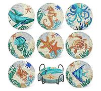 Namvo 8 posavasos con soporte de arte de diamante para adultos, kit de pintura de diamantes, manualidades, salvamanteles para manualidades