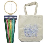 Namvo Canvas Tote Bag Kit de Bordado con patrón e Instrucciones, Incluye Bolsa de Bordado con patrón de Flores, Aros de Bordado de bambú, Hilos de Color y Herramienta