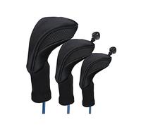 Namvo Fundas para palos de golf, juego de 3 protectores de cabeza de madera, compuesto de nailon negro, fácil de poner y quitar para el conductor, funda protectora para viajes de golf
