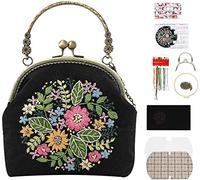 Namvo Kit de Inicio de Bordado, Kit de Bordado de Bolsa de Monedero Vintage con patrón e Instrucciones, Aros de Bordado de bambú, Hilos y Herramienta