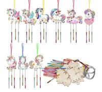 Namvo Lot de 9 carillons à Vent Licorne en Bois pour Loisirs créatifs, activités décoratives, peinture créative faite à la Main pour fête, activité artistique, Anniversaire