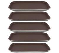 NAMYEUT 5 Bandejas de Servicio de Plástico Rectangulares para Comida Rápida, 35 x 25 cm, Bandejas Rectangulares Antideslizantes Marrones para Cocina, Café, Panadería