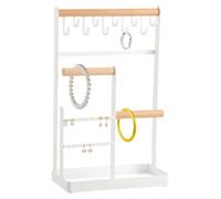 NAMYEUT Organizador de Joyas de 4 Niveles con 16 Ojales y 10 Ganchos, Soporte para Collares Pendientes Pulseras Anillos, Color Blanco 20x32x10cm