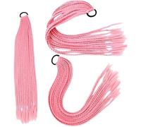Namzi 2 extensiones de cabello trenzado de colores para coleta con bandas de goma, extensiones de pelo sintético para mujer, accesorios para el día del cabello loco, color rosa
