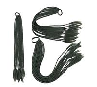Namzi 2 extensiones de cabello trenzado de colores para coleta con bandas de goma, extensiones de pelo sintético para mujer, accesorios para el día del cabello loco, color verde oscuro