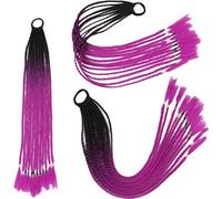 Namzi 2 extensiones de cabello trenzado de colores para coleta con bandas de goma, extensiones de pelo sintético para mujer, accesorios para el día del cabello loco, negro a morado y rojo