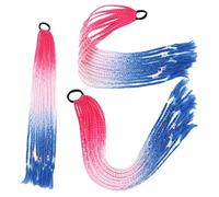 Namzi 2 extensiones de cabello trenzado de colores para coleta con bandas de goma, extensiones de pelo sintético para mujer, accesorios para el día del cabello loco, W