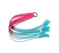 Namzi 2 extensiones de cabello trenzado de colores para coleta con bandas de goma, extensiones de pelo sintético para mujer, accesorios para el día del cabello loco, rosa oscuro a azul lago