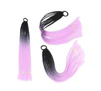Namzi 2 extensiones de cabello trenzado de colores para coleta con bandas de goma, extensiones de pelo sintético para mujer, accesorios para el día del cabello loco, negro a morado claro